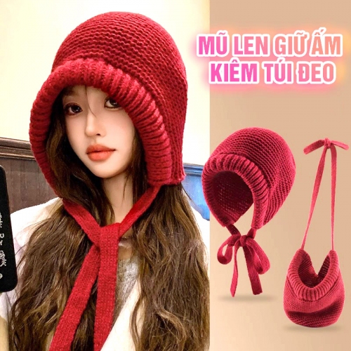 Nón Len Kiêm Túi Đeo Phủ Tai Giữ Ấm SunFlower